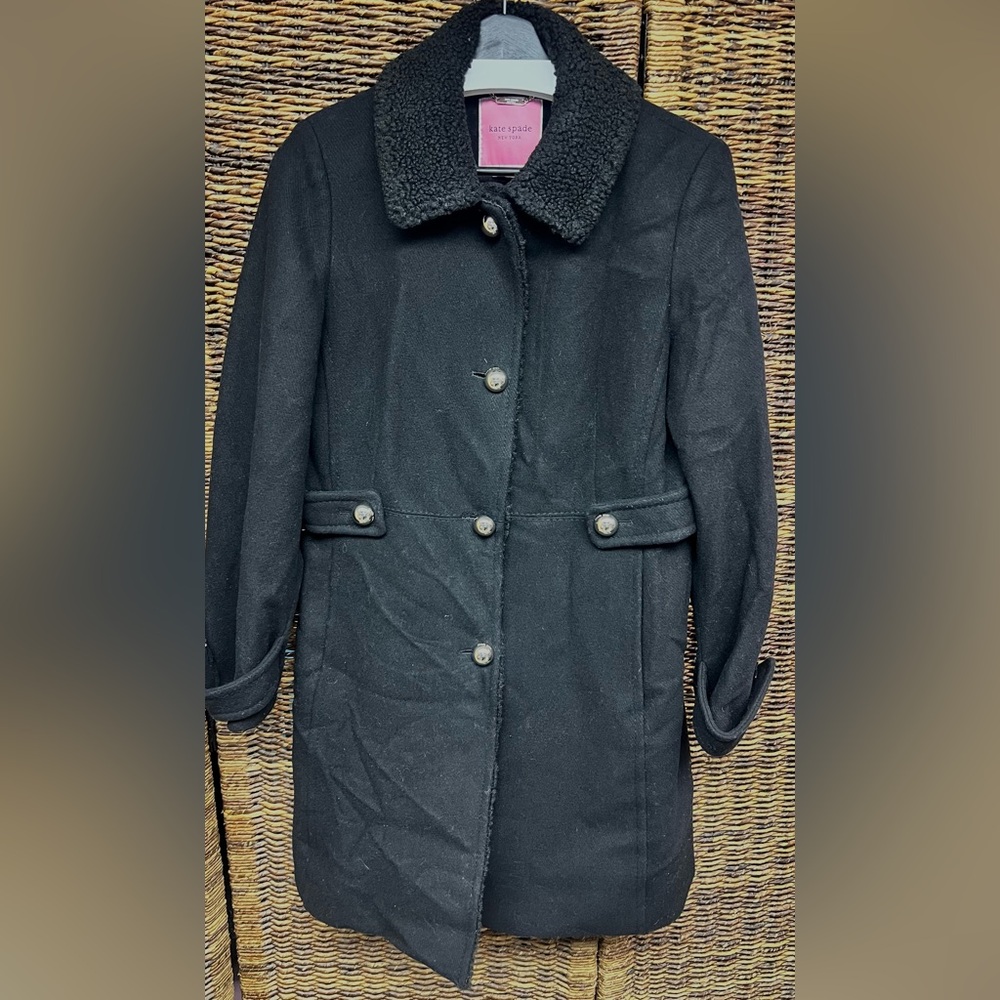 Kate Spade Black Pea Coat with Button Detail- contrasting collar, Women’s Medium - Picture 1 of 7